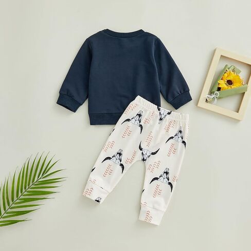 Chloefairy Western Baby Boy Clothes Mama's Little Man Sweatshirt Cow Print Top Pants Set 2Pcs Toddler Fall Winter Outfits Set in Saudi Arabia