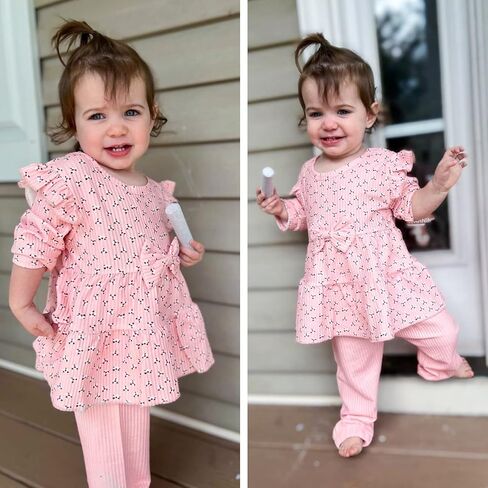 1-6T فريدة من نوعها طفل الفتيات أطقم ملابس للأطفال الصغار بلون الكتان تونك الأعلى والزهور طماق مجموعة ملابس in Kuwait