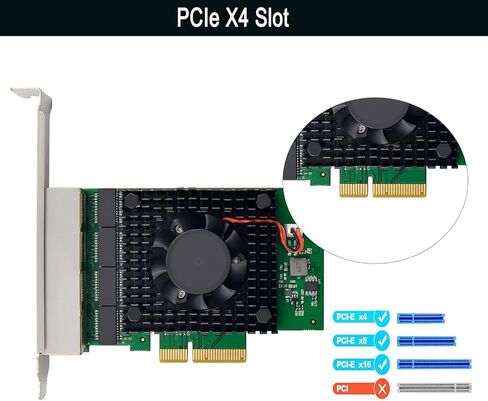 محول شبكة PCIe 3.1 2.5 جيجابت مع Intel I225-V 2500/1000/100Mbps رباعي المنافذ PCI Express Gigabit Ethernet NIC Card RJ45 LAN Controller لنظام التشغيل Windows 10/11 مع دعامة منخفضة المستوى in Kuwait