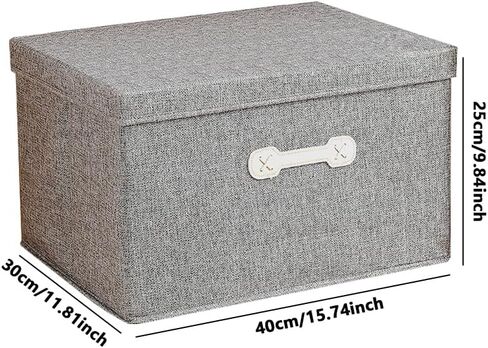 Foldable Storage Box with Lid Cotton and Linen Storage Box with Lid Cube Clothes Storage Box Bedroom Closet Storage Box with Lid Handle Storage Box (Grey, 40 * 30 * 25CM) in Saudi Arabia