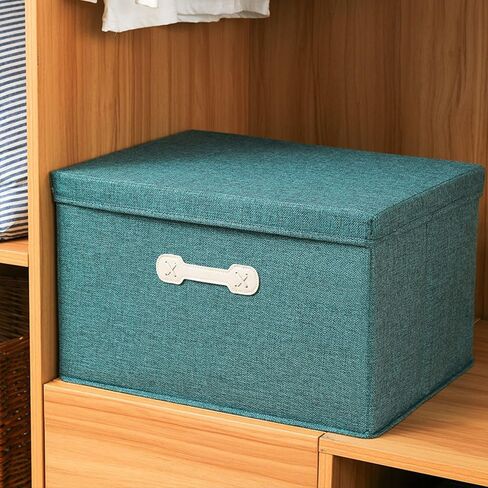 Foldable Storage Box with Lid Cotton and Linen Storage Box with Lid Cube Clothes Storage Box Bedroom Closet Storage Box with Lid Handle Storage Box (Grey, 40 * 30 * 25CM) in Saudi Arabia