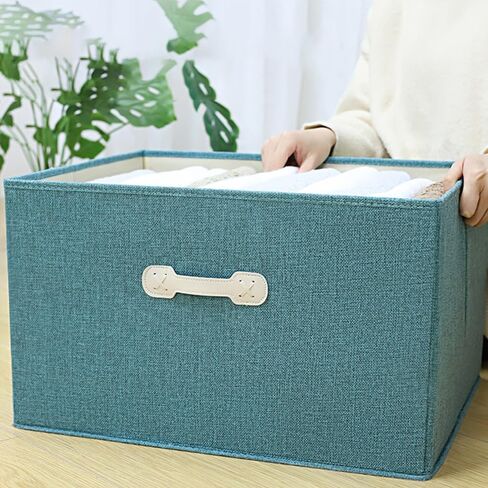 Foldable Storage Box with Lid Cotton and Linen Storage Box with Lid Cube Clothes Storage Box Bedroom Closet Storage Box with Lid Handle Storage Box (Grey, 40 * 30 * 25CM) in Saudi Arabia
