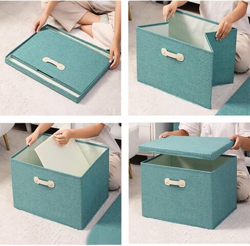 Foldable Storage Box with Lid Cotton and Linen Storage Box with Lid Cube Clothes Storage Box Bedroom Closet Storage Box with Lid Handle Storage Box (Grey, 40 * 30 * 25CM) in Saudi Arabia