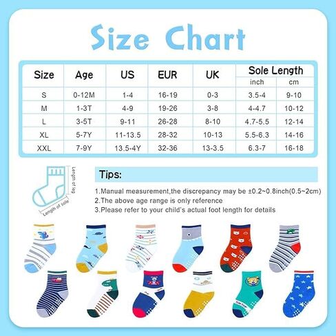 12 Pairs Anti Slip Socks With Grips，Funny Children Socks Ankle Toddler Boys Girls Baby Socks for Ages 1-7 in Saudi Arabia
