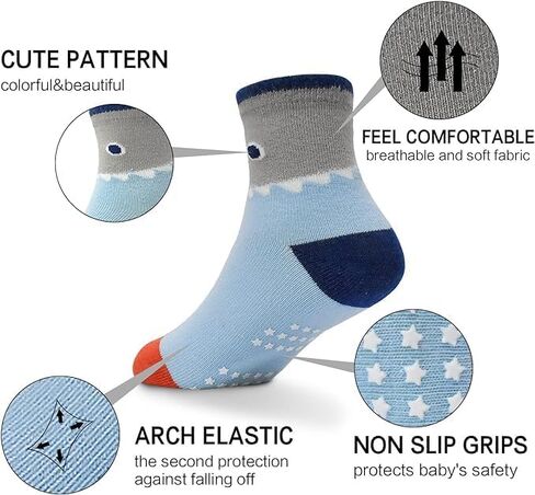 12 Pairs Anti Slip Socks With Grips，Funny Children Socks Ankle Toddler Boys Girls Baby Socks for Ages 1-7 in Saudi Arabia