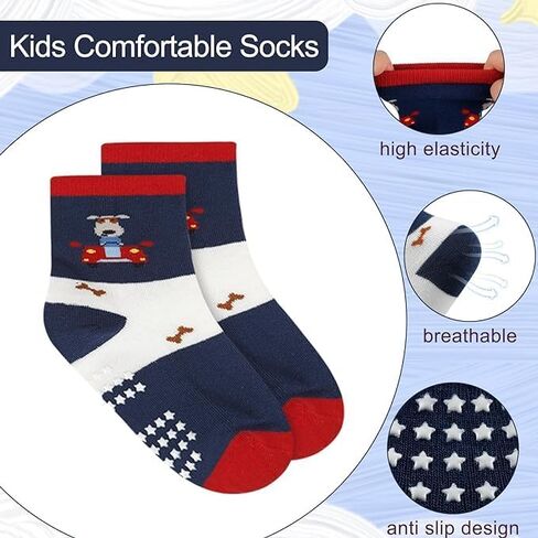 12 Pairs Anti Slip Socks With Grips，Funny Children Socks Ankle Toddler Boys Girls Baby Socks for Ages 1-7 in Saudi Arabia