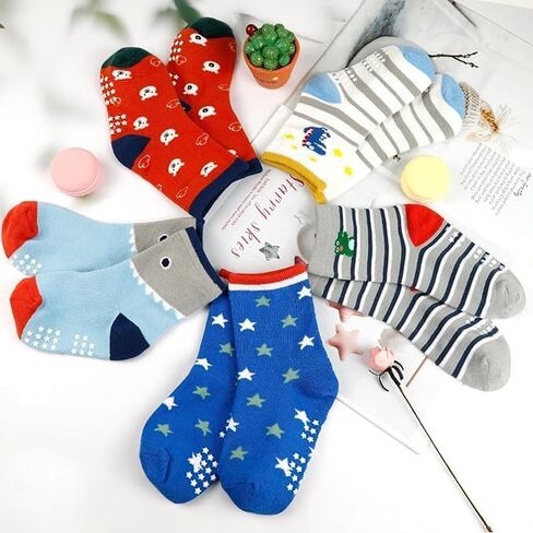 12 Pairs Anti Slip Socks With Grips，Funny Children Socks Ankle Toddler Boys Girls Baby Socks for Ages 1-7 in Saudi Arabia