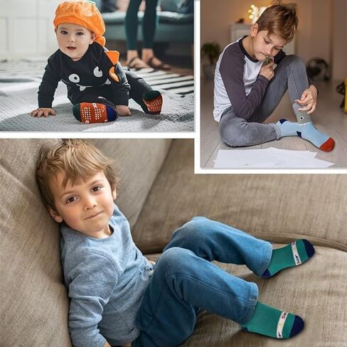 12 Pairs Anti Slip Socks With Grips，Funny Children Socks Ankle Toddler Boys Girls Baby Socks for Ages 1-7 in Saudi Arabia