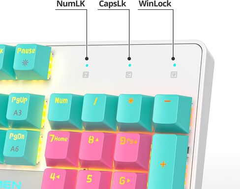 surmen Full Size Pink Creamy Keyboard with Number Pad, 104 Keys RGB Wired Mechanical Gaming Keyboard Backlit with PBT Keycaps Linear Red Switch for Laptop Desktop PC Gamers（104 Miami） in Saudi Arabia