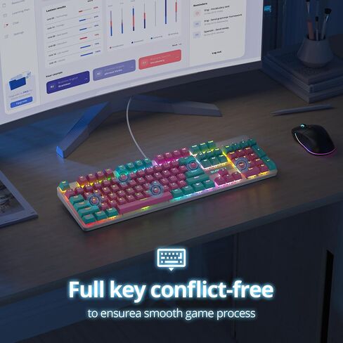 surmen Full Size Pink Creamy Keyboard with Number Pad, 104 Keys RGB Wired Mechanical Gaming Keyboard Backlit with PBT Keycaps Linear Red Switch for Laptop Desktop PC Gamers（104 Miami） in Saudi Arabia