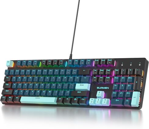 surmen Full Size Pink Creamy Keyboard with Number Pad, 104 Keys RGB Wired Mechanical Gaming Keyboard Backlit with PBT Keycaps Linear Red Switch for Laptop Desktop PC Gamers（104 Miami） in Saudi Arabia