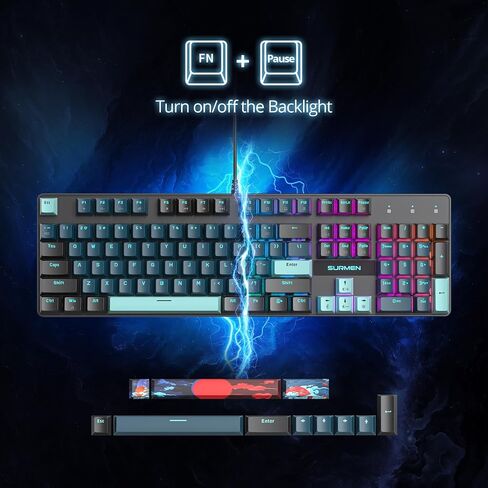 surmen Full Size Pink Creamy Keyboard with Number Pad, 104 Keys RGB Wired Mechanical Gaming Keyboard Backlit with PBT Keycaps Linear Red Switch for Laptop Desktop PC Gamers（104 Miami） in Saudi Arabia
