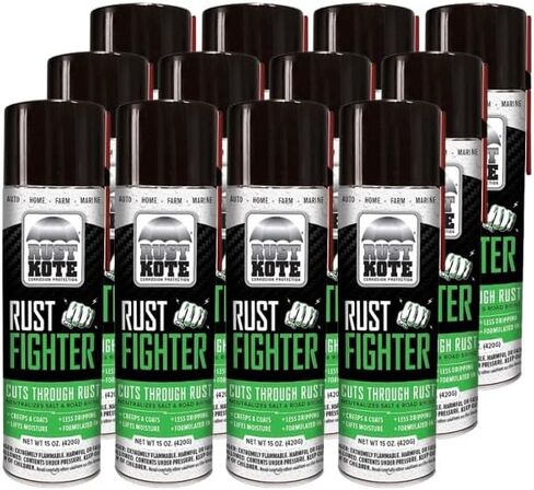 RustKote - Rust Kote - بخاخ مقاوم للصدأ، 15 أونصة، حماية من التآكل، معادل الملح، يرفع الرطوبة والزحف والمعاطف مع حماية المعدن من الصدأ. استخدام على السيارات والآلات والدراجات والمعدات in Kuwait