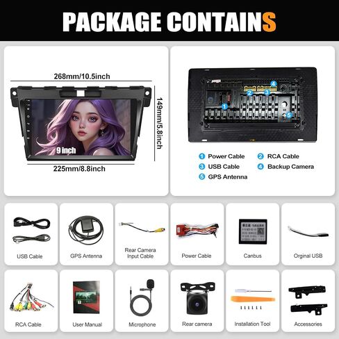 2G+64G Car Stereo Radio for Mazda CX7 2008-2012 Android 13 Radio with Wireless Carplay Android Auto 9" Touch Screen Bluetooth Car Radio with GPS Navigation HiFi WiFi FM Head Unit with Backup Camera in Saudi Arabia