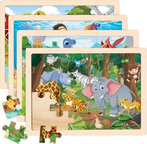 4 Packs Puzzles for Kids Ages 4-6, Wooden Dinosaur Puzzles for Toddlers Ages 2-4, Preschool Educational Dino Puzzles Boards Toys Gifts for 3 4 5 6 Boys Girls in Saudi Arabia