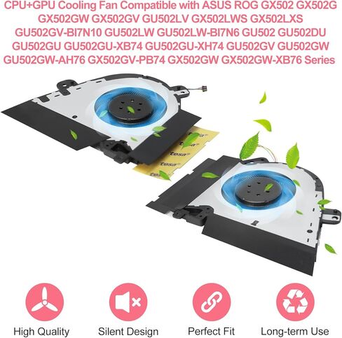 مروحة تبريد وحدة المعالجة المركزية + وحدة معالجة الرسومات الجرافيكية المحدثة LXun متوافقة مع ASUS ROG GX502 GX502G GX502GW GX502GV GU502 GU502DU GU502GU GU502GV GU502GW DFS200912210T FMJC FLGN DFSCK221051821 FMJD FL6H Fan، مجموعة أدوات احترافية in Kuwait