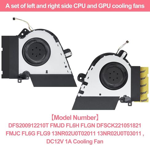مروحة تبريد وحدة المعالجة المركزية + وحدة معالجة الرسومات الجرافيكية المحدثة LXun متوافقة مع ASUS ROG GX502 GX502G GX502GW GX502GV GU502 GU502DU GU502GU GU502GV GU502GW DFS200912210T FMJC FLGN DFSCK221051821 FMJD FL6H Fan، مجموعة أدوات احترافية in Kuwait
