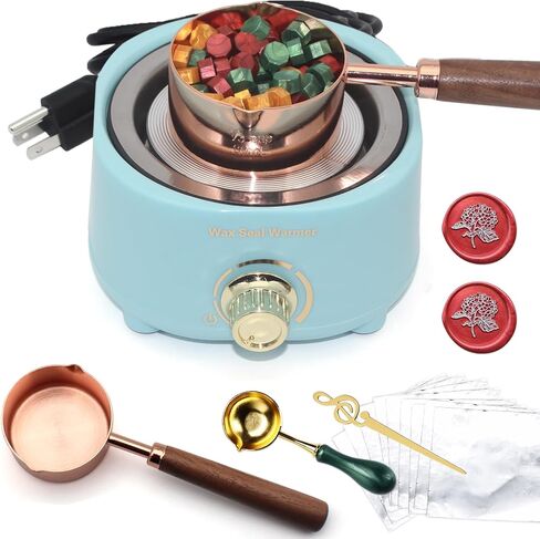 Electric Wax Seal Warmer Kit, Andotopee Wax Seal Melter and 80ml Wax Seal Spoon, Tinfoil, Stir Pin for Fast Melting Wax Seal Beads Sticks, Sealing Wax Melting Furnace Set for Stamp Seals Craft, White in Saudi Arabia