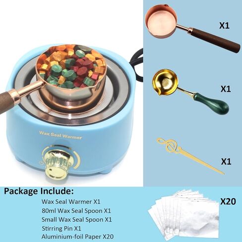 Electric Wax Seal Warmer Kit, Andotopee Wax Seal Melter and 80ml Wax Seal Spoon, Tinfoil, Stir Pin for Fast Melting Wax Seal Beads Sticks, Sealing Wax Melting Furnace Set for Stamp Seals Craft, White in Saudi Arabia