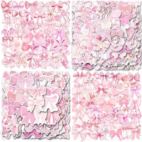 220Pcs Pink Coquette Bows Stickers, Coquette Aesthetic Sticker Decal for Bow Party Decor Decorations Favors Supplies Waterproof Vinyl for Laptop Water Bottle Envelopes for Kids Adults Girls Women in Saudi Arabia