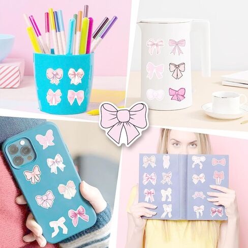 220Pcs Pink Coquette Bows Stickers, Coquette Aesthetic Sticker Decal for Bow Party Decor Decorations Favors Supplies Waterproof Vinyl for Laptop Water Bottle Envelopes for Kids Adults Girls Women in Saudi Arabia