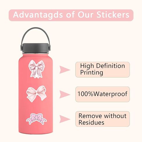 220Pcs Pink Coquette Bows Stickers, Coquette Aesthetic Sticker Decal for Bow Party Decor Decorations Favors Supplies Waterproof Vinyl for Laptop Water Bottle Envelopes for Kids Adults Girls Women in Saudi Arabia