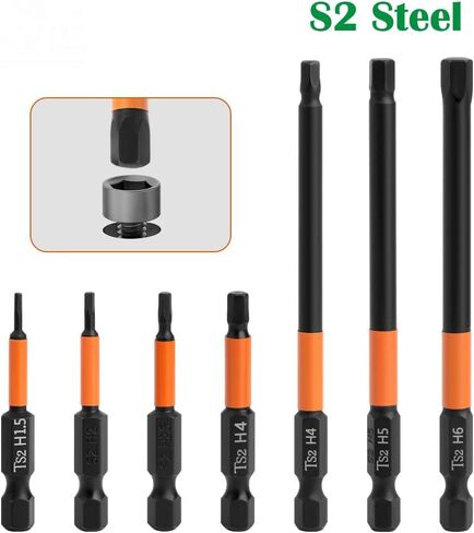 6/7 Pieces Industrial Magnetic Phillips #2 Screwdriver Bit Set, S2 Steel Anti-Slip Hex Head Allen Wrench Drill Bit Set, 1/4" Hex Shank, H1.5-H6 Impact Bits, Strong Magnetism (100mm) in Saudi Arabia