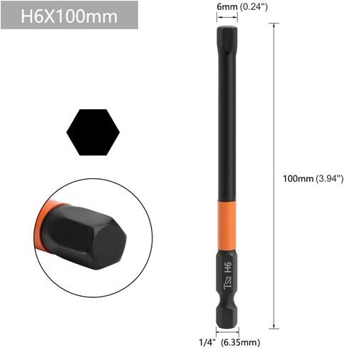 6/7 Pieces Industrial Magnetic Phillips #2 Screwdriver Bit Set, S2 Steel Anti-Slip Hex Head Allen Wrench Drill Bit Set, 1/4" Hex Shank, H1.5-H6 Impact Bits, Strong Magnetism (100mm) in Saudi Arabia