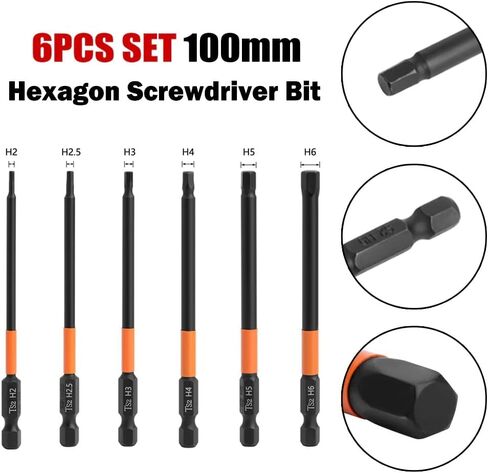 6/7 Pieces Industrial Magnetic Phillips #2 Screwdriver Bit Set, S2 Steel Anti-Slip Hex Head Allen Wrench Drill Bit Set, 1/4" Hex Shank, H1.5-H6 Impact Bits, Strong Magnetism (100mm) in Saudi Arabia