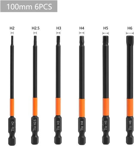 6/7 Pieces Industrial Magnetic Phillips #2 Screwdriver Bit Set, S2 Steel Anti-Slip Hex Head Allen Wrench Drill Bit Set, 1/4" Hex Shank, H1.5-H6 Impact Bits, Strong Magnetism (100mm) in Saudi Arabia
