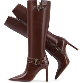 Knee High Boots for Women Pointed Toe Tall Boots Sexy Buckle High Heel Boots Fashion Dress Heeled Boots Side Zipper Stiletto Long Boots