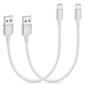كابل شاحن USB C أبيض بطول 10 أقدام، كابل USB A إلى USB C طويل سلك شحن سريع مضفر متوافق مع iPhone 15 Pro Max Plus، لهاتف Samsung Galaxy S21 Note 10، Pixel