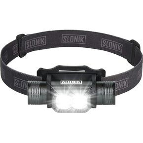 SLONIK Rechargeable Headlamp for Adults - 1000 Lumens Super Bright 60 ft Beam LED Flashlight - Lightweight, Heavy-Duty, IPX8 Waterproof Hard Hat Light - Camping Gear, Running Headlight, Black
