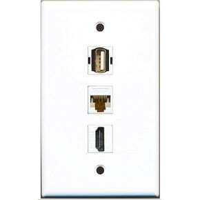 RiteAV - 1 Port HDMI and 1 Port USB A-A and 1 Port Cat6 Ethernet White Wall Plate