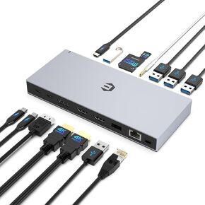 USB C Docking Station, iTOTU 15 in 1 Adaptor with 100W PD, 3 Monitors with Dual HDMI 4K, DisplayPort, 10Gbps USB 3.1, 3 USB 3.0, Ethernet, Audio/Mic for M Book & Windows with Thunderbolt 3,DC20