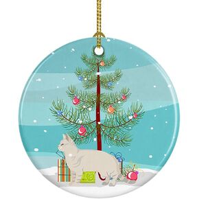 Caroline's Treasures Russian Blue #2 Cat Merry Christmas Ceramic Ornament Christmas Tree Hanging Decorations for Home Christmas Holiday, Party, Gift, 3 in, Multicolor