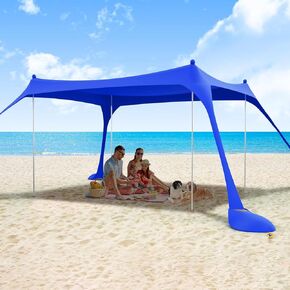 Beach Tent Sun Shelter 11X11FT UPF50+ with 4 Aluminum Foldable Poles, Easy Setup Outdoor Beach Shade Canopy Tent for 4-8 Person, Cool Cabana for Family Trips, Fishing, Backyard Picnics
