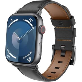 TiMOVO Leather Watch Band for Apple Watch Ultra/Ultra2 49mm/Series 10/9/8/7/6/5/4/3/2/1/SE 42/44/45/46mm, Vintage Leather Replacement Wristband for Men and Women
