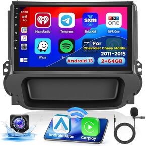 8-Core 4+64G Android 13 Car Stereo Upgrade Radio for Chevrolet Chevy Malibu 2011-2014, 9'' HD Touch Screen with Wireless CarPlay & Android Auto, AHD Backup Camera, Mirror Link, GPS Navigation