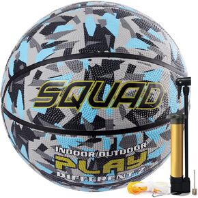 SQUAD NightPlay Reflective Basketball with Cool Holographic PU Leather, Size 7 - Glow Luminous Basketball for Outdoor Night Game, Ideal Gift for Boys and Girls - Includes Pump