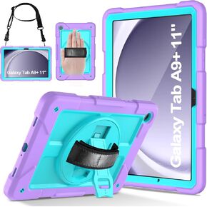 LTROP Case for Samsung Galaxy Tab A9+ Plus Case 11" 2023 (SM-X210/X216/X218), Heavy Duty Shockproof Protective Case with Rotating Stand, Hand/Shoulder Strap, Turquoise