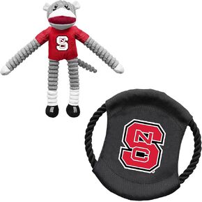 Littlearth Unisex-Adult NCAA North Carolina Tar Heels Sock Monkey and Flying Disc Pet Toy Combo Set, Team Color, One Size