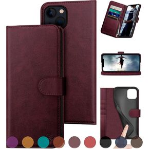 for iPhone 15 Plus 6.7" Genuine Leather Wallet case 【RFID Blocking】【4 Credit Card Holder】【Real Leather】 Flip Folio Book Phone case Protective Cover Women Men for Apple 15 Plus case Purple
