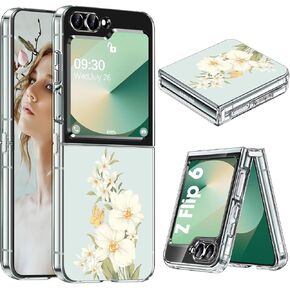 for Samsung Z Flip 6 Case Silicone Flowers Galaxy Z Flip 6 Slim Case Transparent for Women Girls Soft TPU Shockproof Cover for Samsung Galaxy Z Flip 6 5G Phone Case Crystal Clear Case (C)