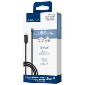 كابل INSIGNIA بطول 6 أقدام USB-C إلى 4K Ultra HD HDMI، سلك من النوع C إلى HDMI، Thunderbolt 3 & 4 متوافق مع سلسلة iPhone 15، MacBook، iMac، iPad Pro، Galaxy، Surface، Dell، HP، أجهزة Android اللوحية، أسود in Kuwait