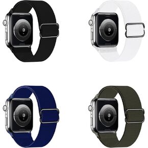 [4 Pack] Stretchy Watch Band Compatible for Apple Watch Band 38mm 40mm 41mm 42mm 44mm 45mm, Adjustable Braided Sport Elastic Wristbands Women Men Straps for iWatch Series 7/6/5/4/3/2/1/SE