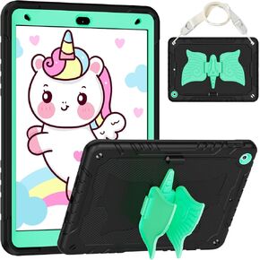 Case for iPad 9th/8th/7th Generation, iPad 10.2 Case for Kids Girls, Heavy Duty Shockproof for iPad 10.2 inch 2021/2020/2019 Case with Pencil Holder Kickstand Shoulder Strap,Rosy