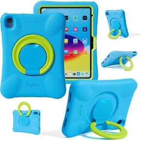 NLR Fun Pepkoo Kids Case for iPad, Shockproof Cover for 10.9" iPad 10th Generation (2022), Lightweight Full Body Protective Case with Foldable Handle/Stand (Blue+Green)