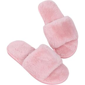 Verdusa Women's Fuzzy Indoor Slippers Faux Fur Open Toe Bedroom Shoes Sandals