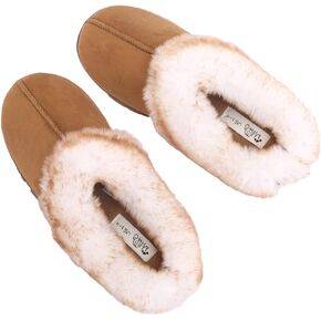 Millffy Women's Faux Fur Clog Comfy slides Furry Soft Indoor Memory Foam Moccasin Slippers